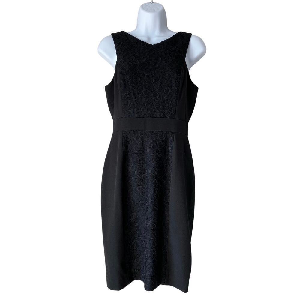 ADRIANNA PAPELL Dress LOVELY Floral Lace Black Sleeveless Sheath Pencil 4